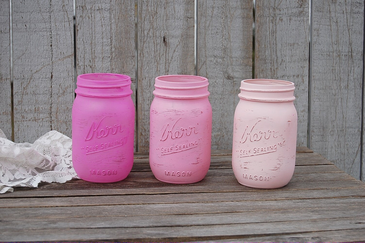 Pink shabby chic mason jars