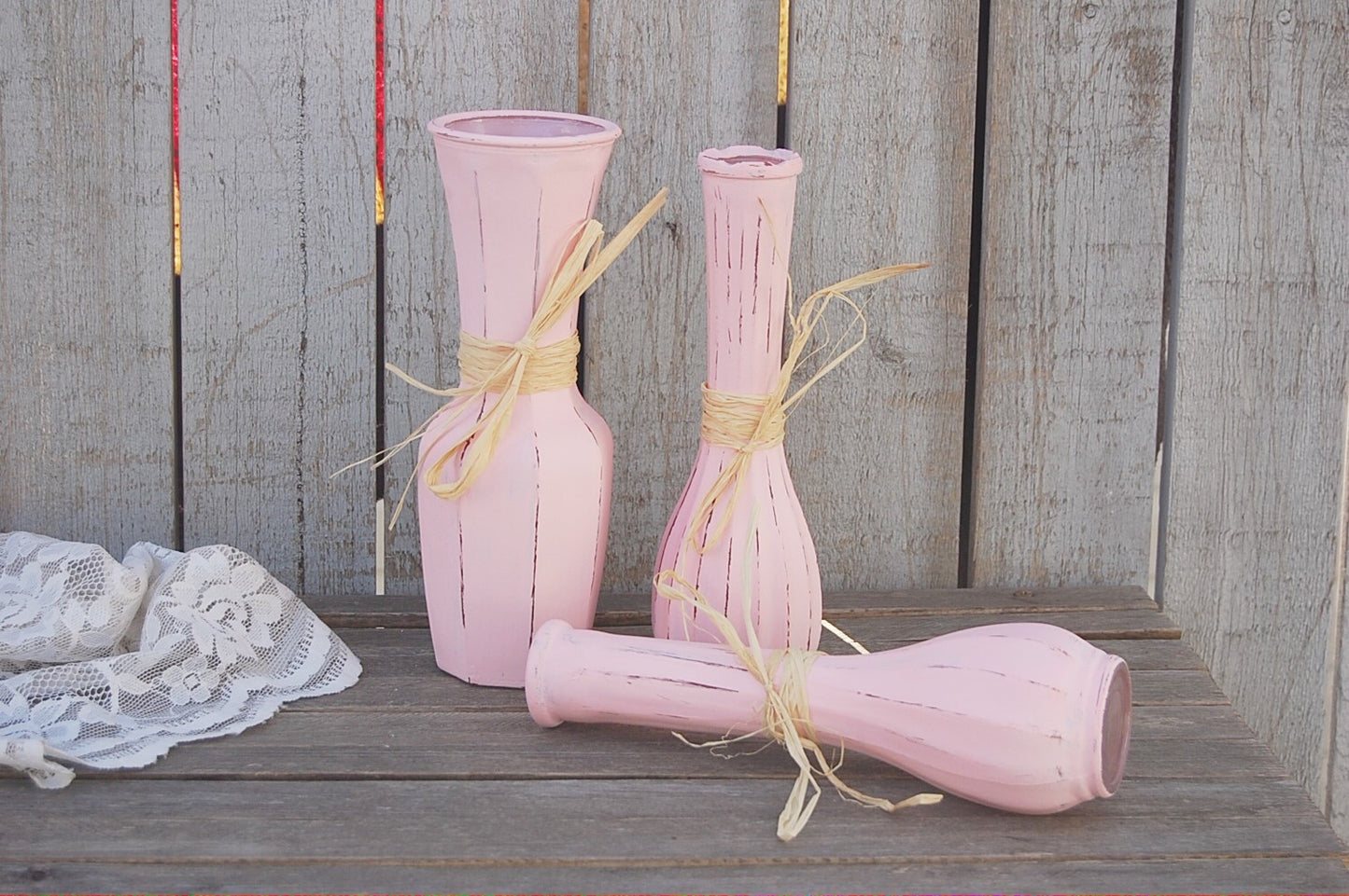 Pink shabby chic vases