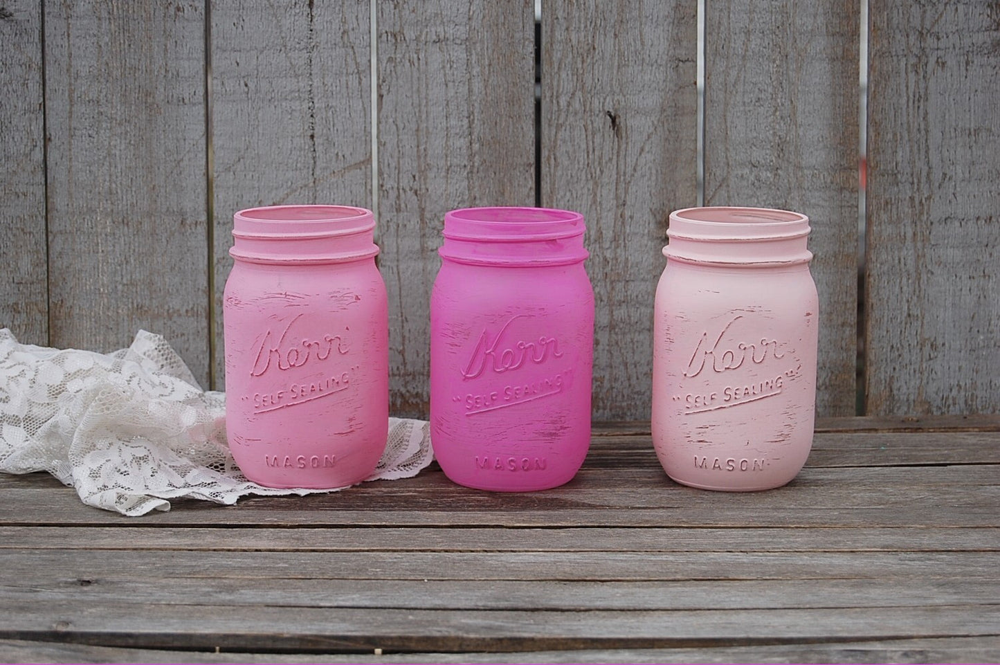 Pink shabby chic mason jars