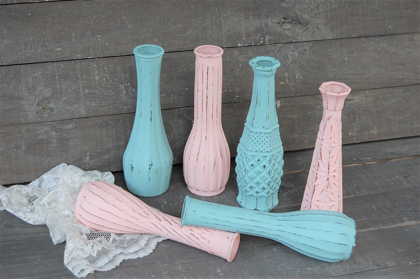Seafoam & blush vase set