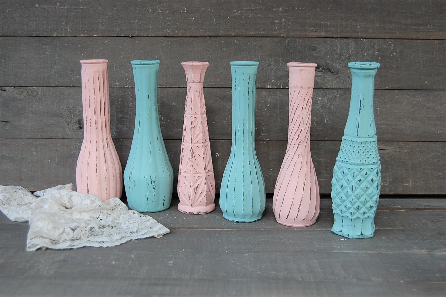 Seafoam & blush vase set