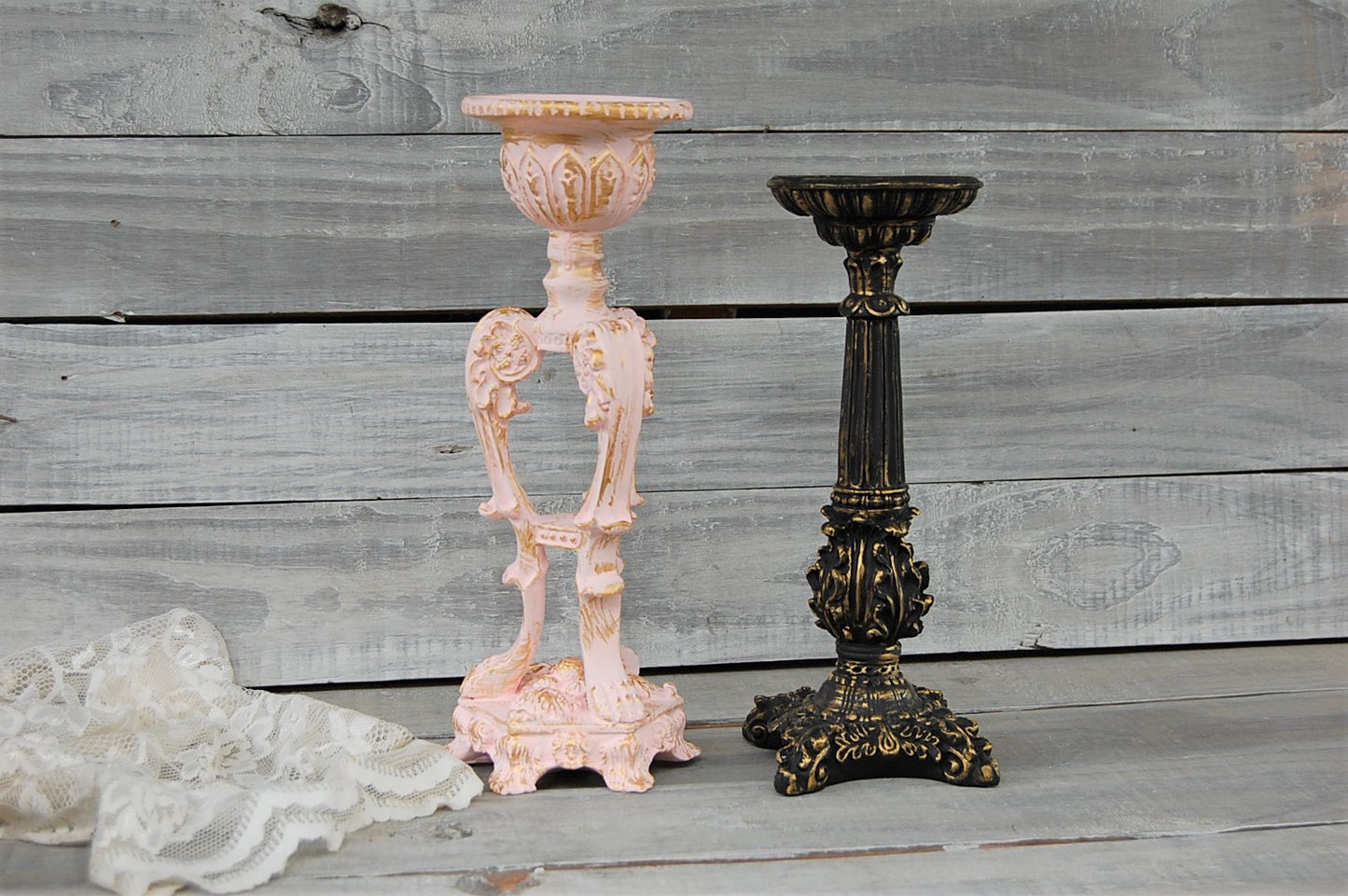 Pink & black candle holders