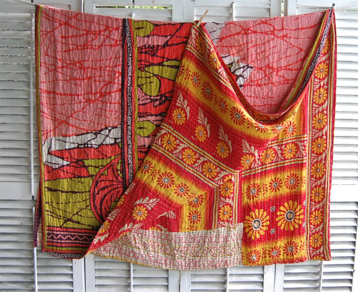 Red Kantha quilt