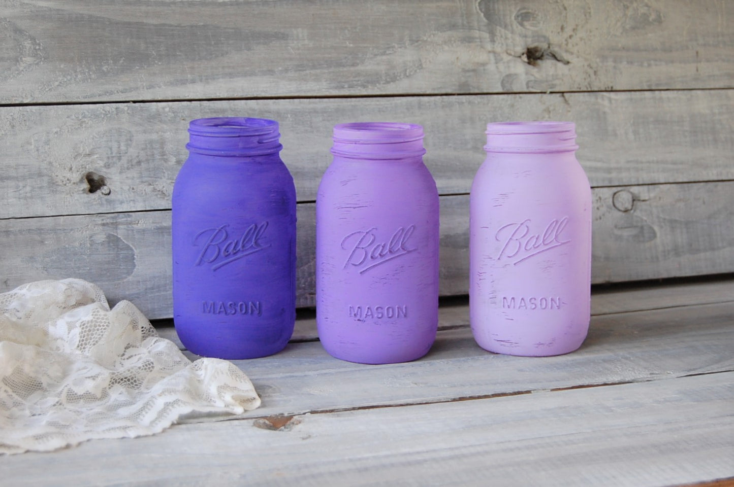 Purple painted mason jars