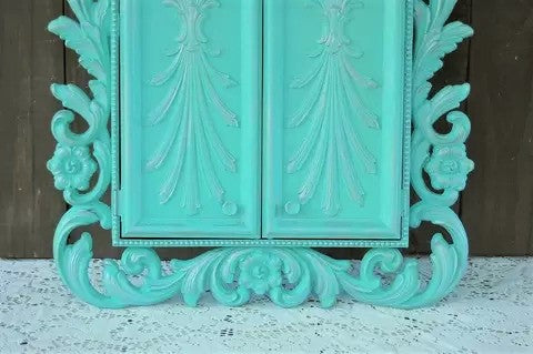Ornate aqua jewelry armoire