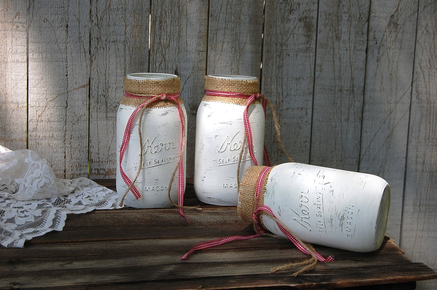 Rustic white mason jars