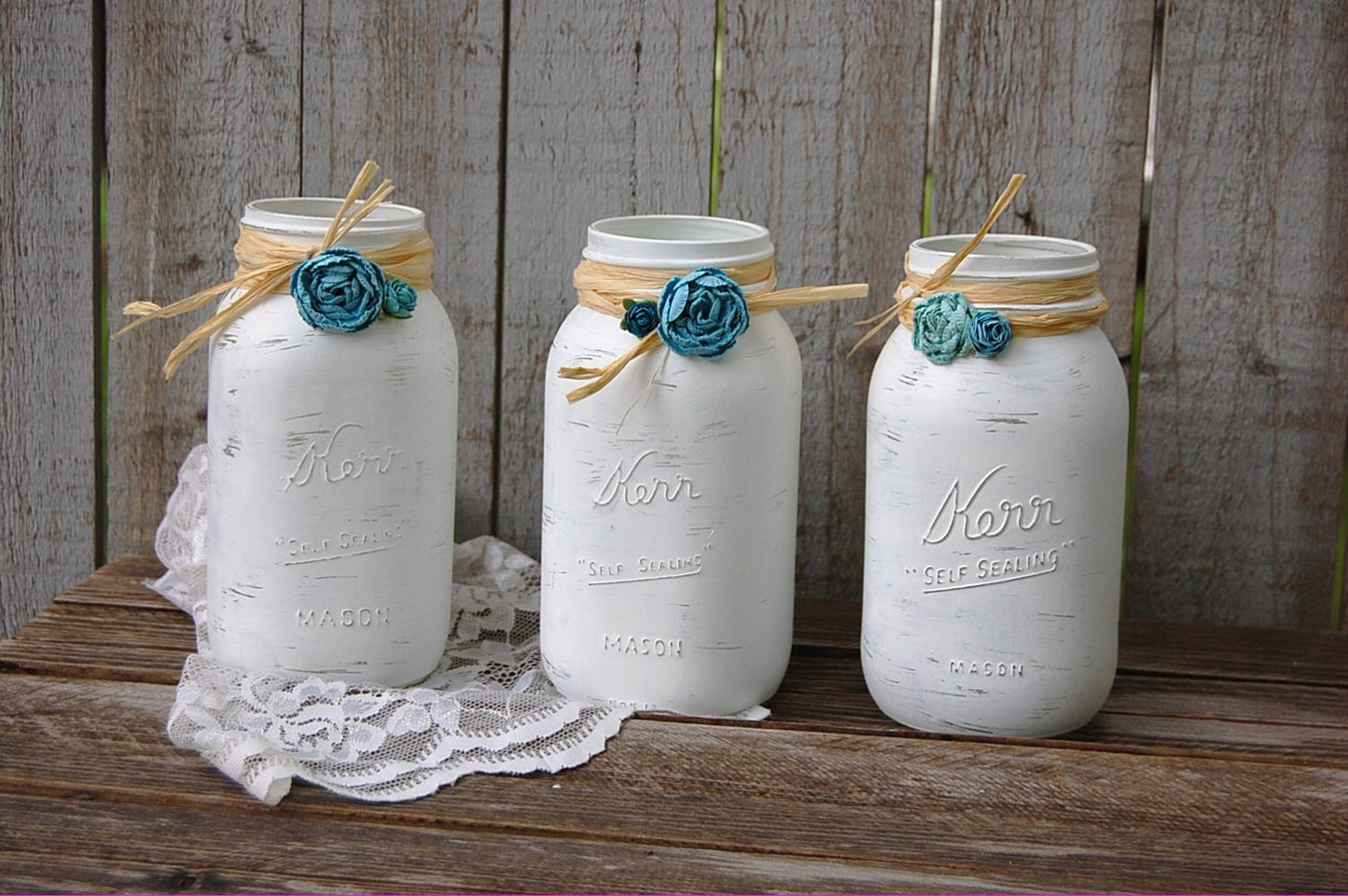White and turquoise mason jars