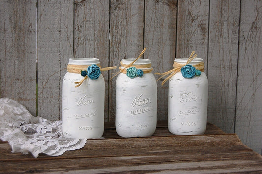 White and turquoise mason jars