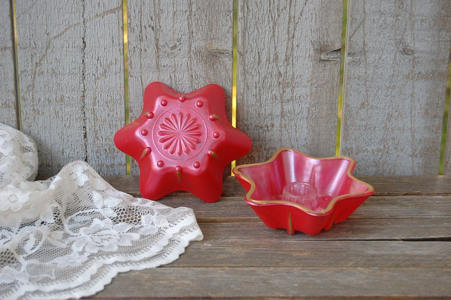 Red and gold glass candle holders