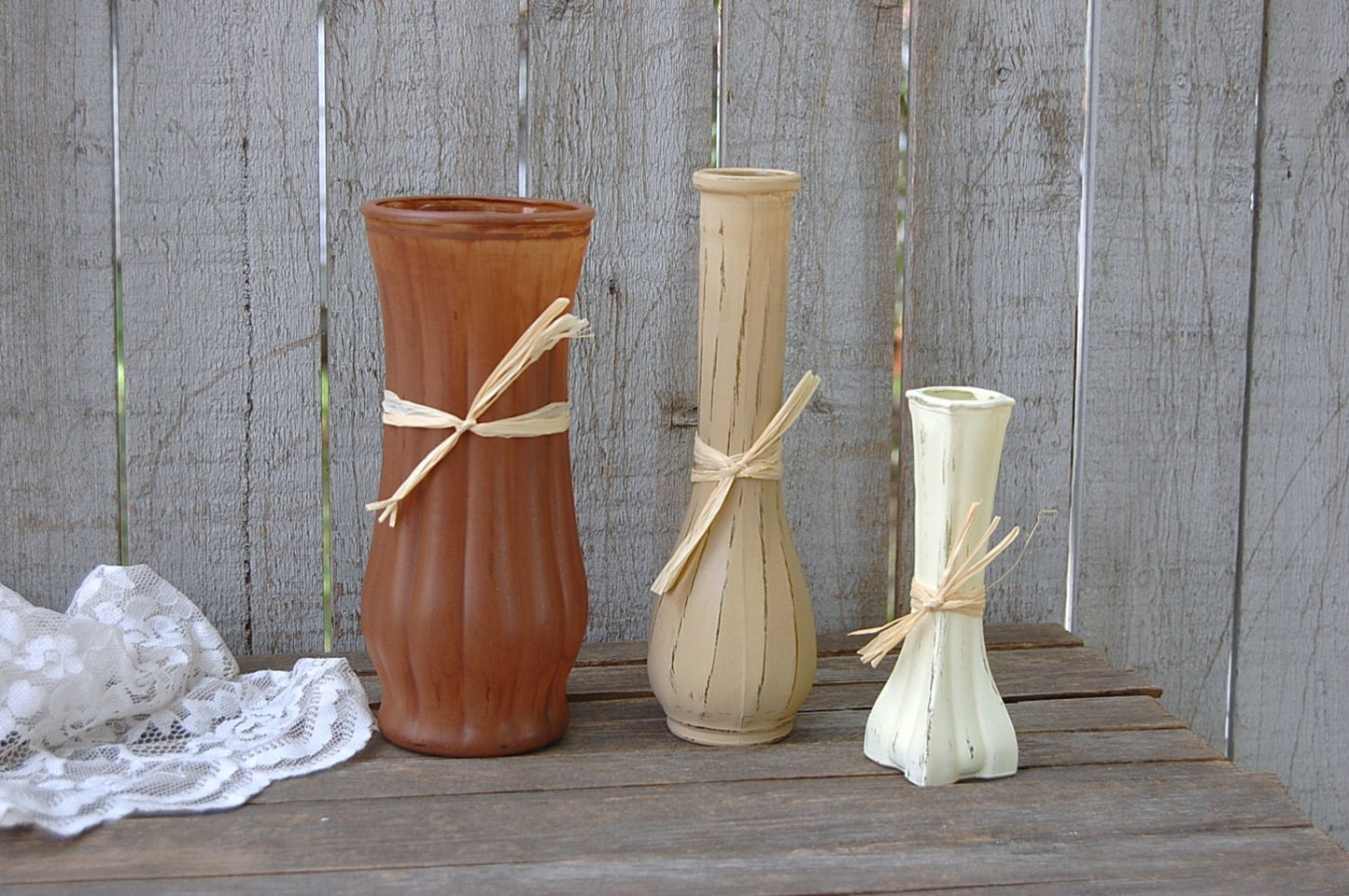 Shabby chic painted vases