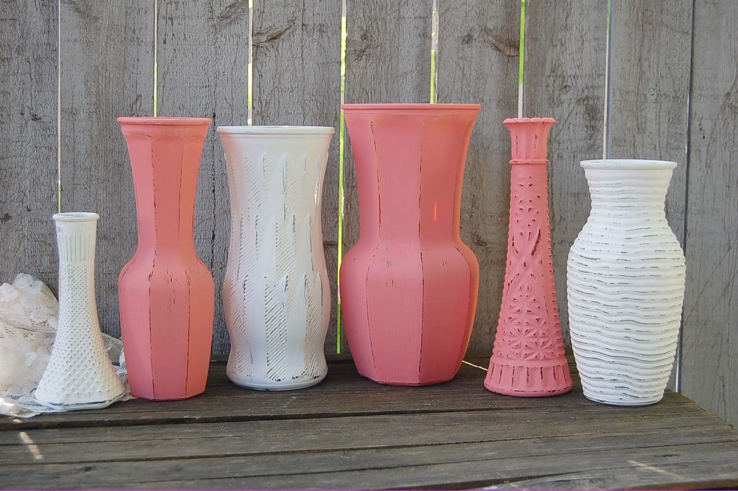 Coral and white painted vases - The Vintage Artistry
