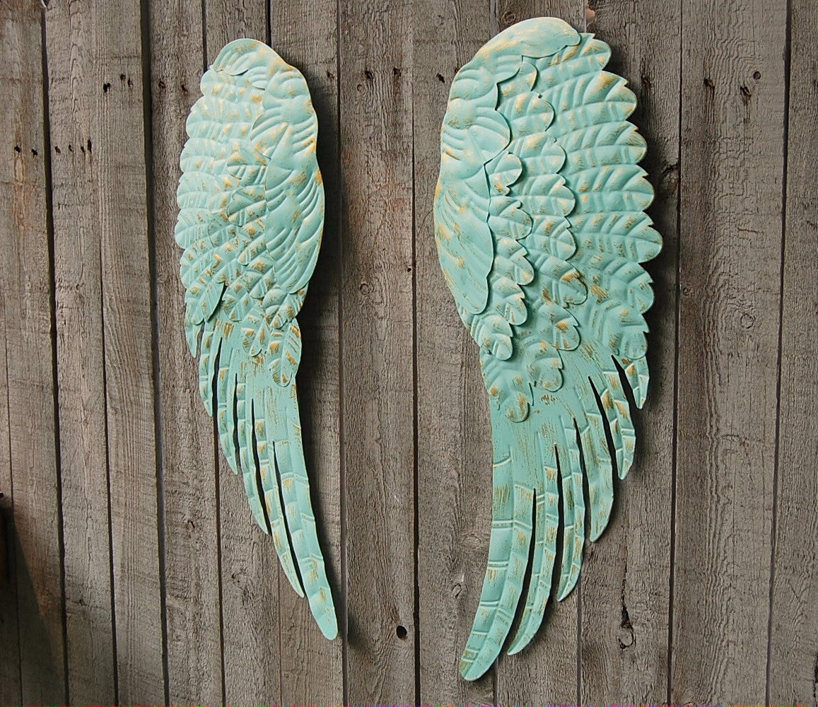 Aqua angel wings wall decor - The Vintage Artistry