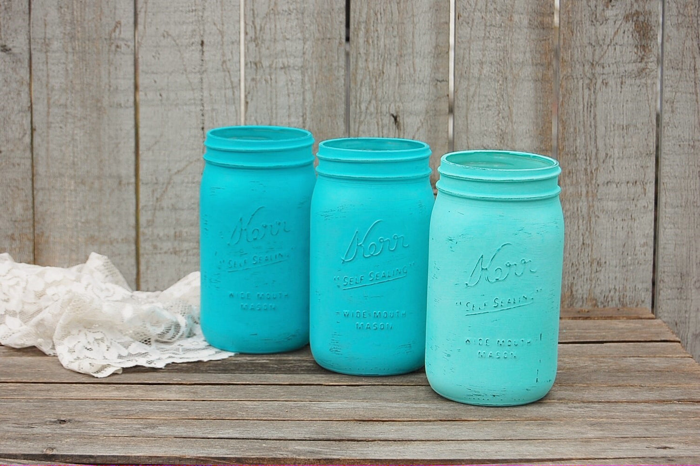 Aqua shabby chic mason jars - The Vintage Artistry