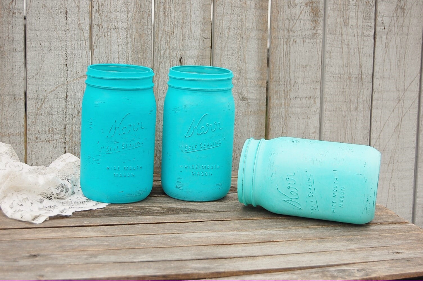 Aqua shabby chic mason jars - The Vintage Artistry