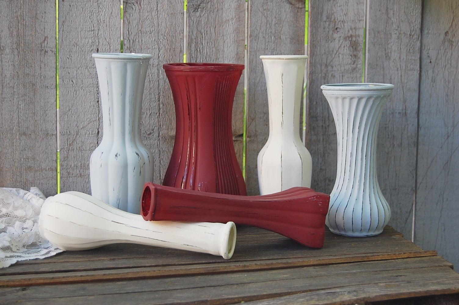 Marsala & grey painted vases - The Vintage Artistry
