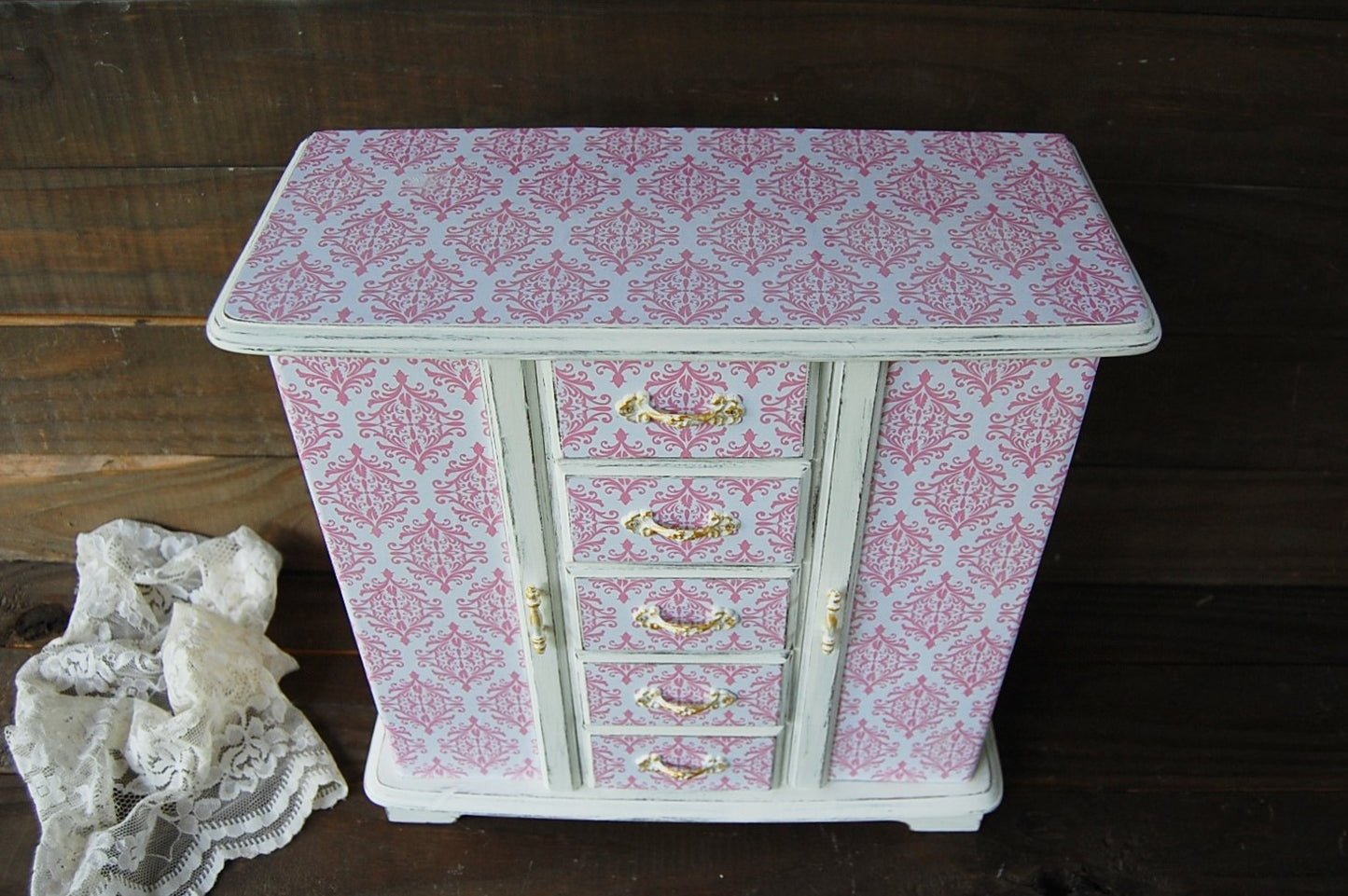 Cottage damask armoire - The Vintage Artistry