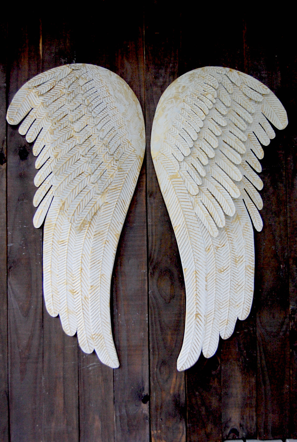 Ganz Set of 2 Assorted Antique Style Brown and Whitewash Gold Angel Wing Wall Decorations 43.75