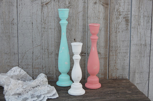Mint & coral candlesticks - The Vintage Artistry