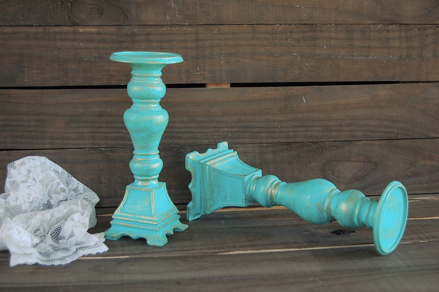 Aqua pillar candle holders - The Vintage Artistry