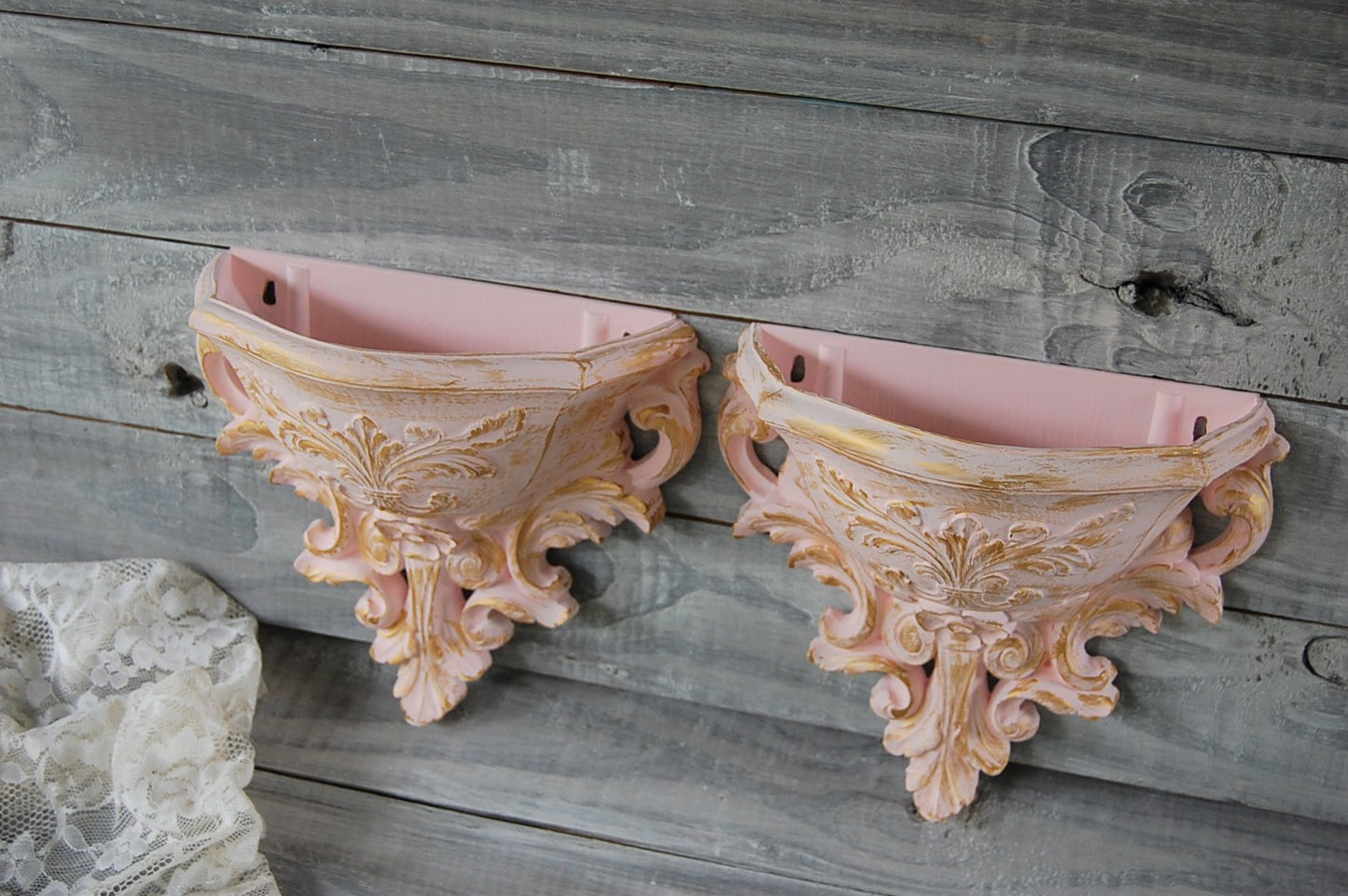 Pink & gold wall pockets - The Vintage Artistry