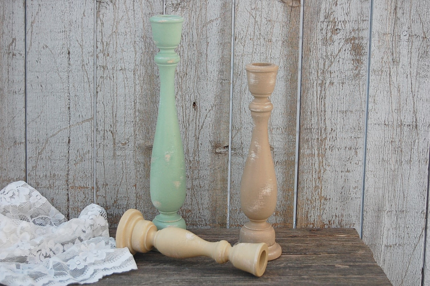Earth tone candlesticks - The Vintage Artistry