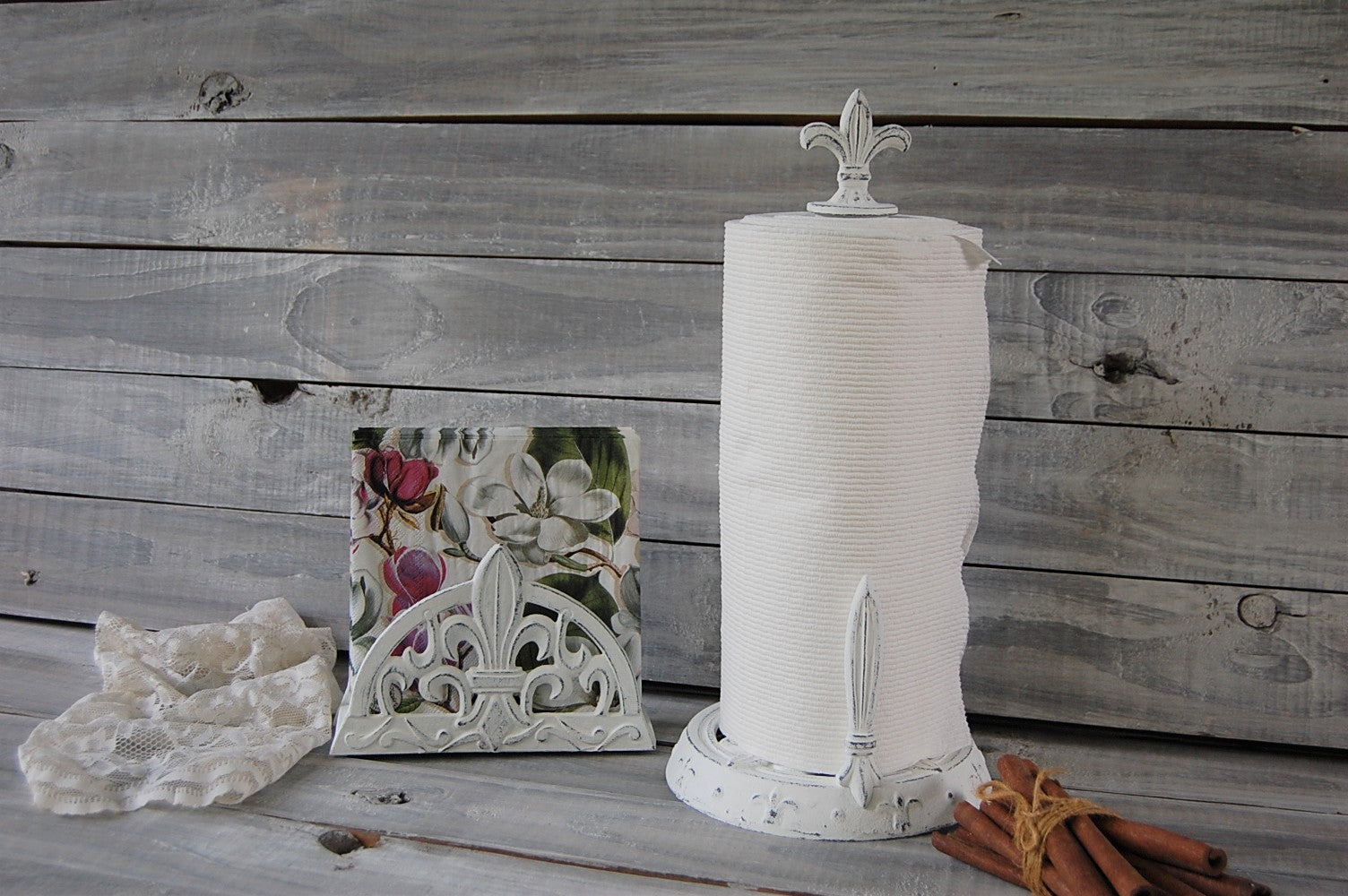 Custom Vintage Shabby Style Paper Towel Holder Iron Fleur De