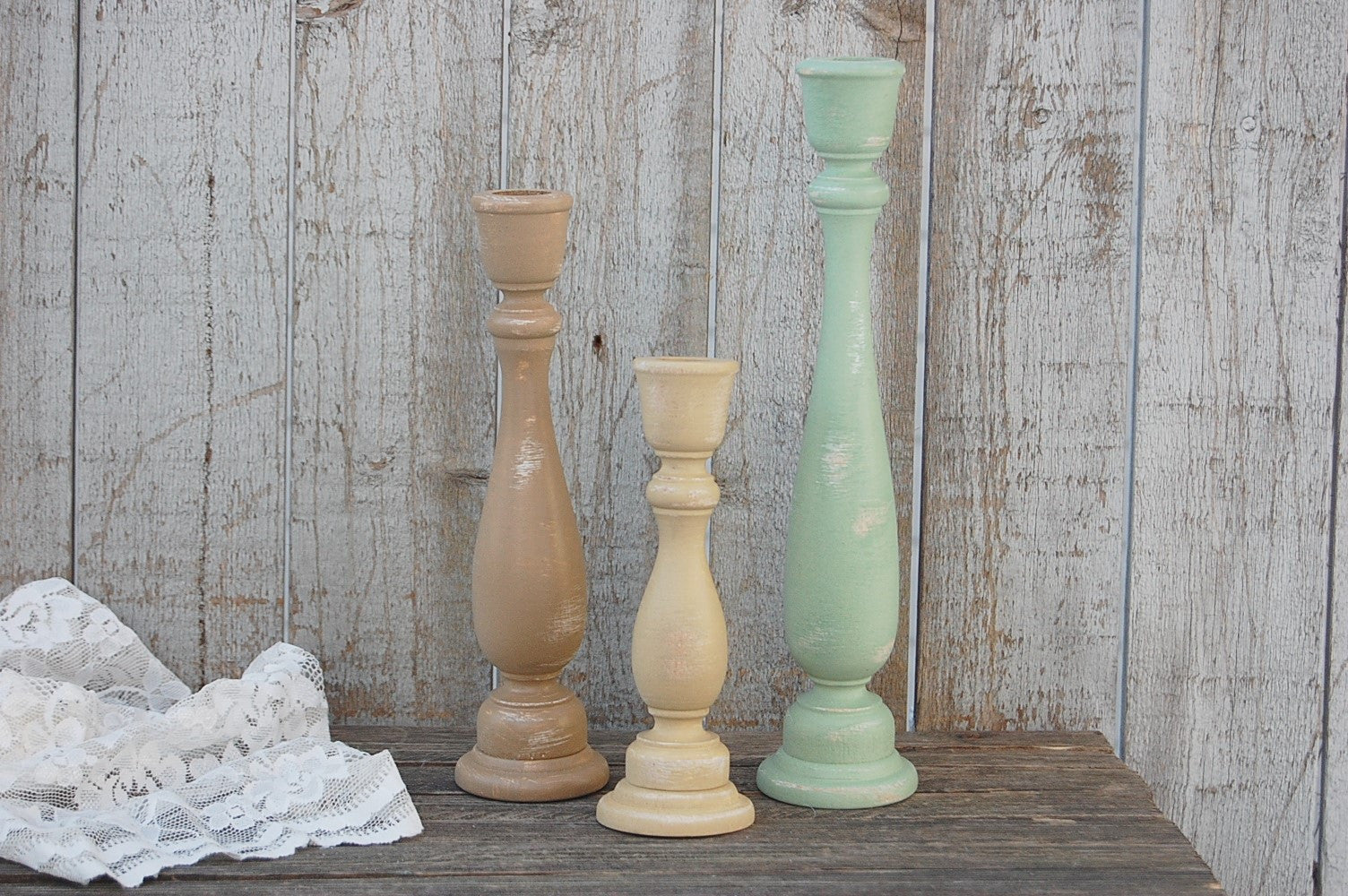 Earth tone candlesticks - The Vintage Artistry
