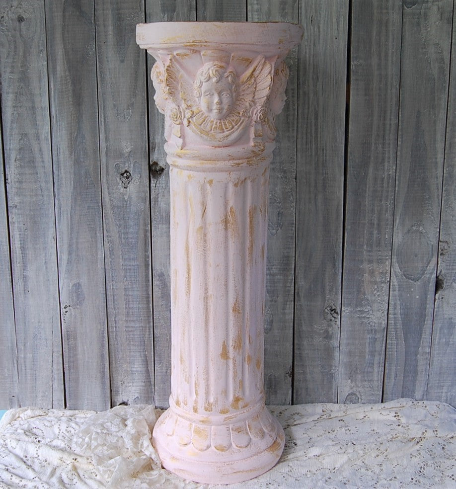 Pink cherub pedestal - The Vintage Artistry