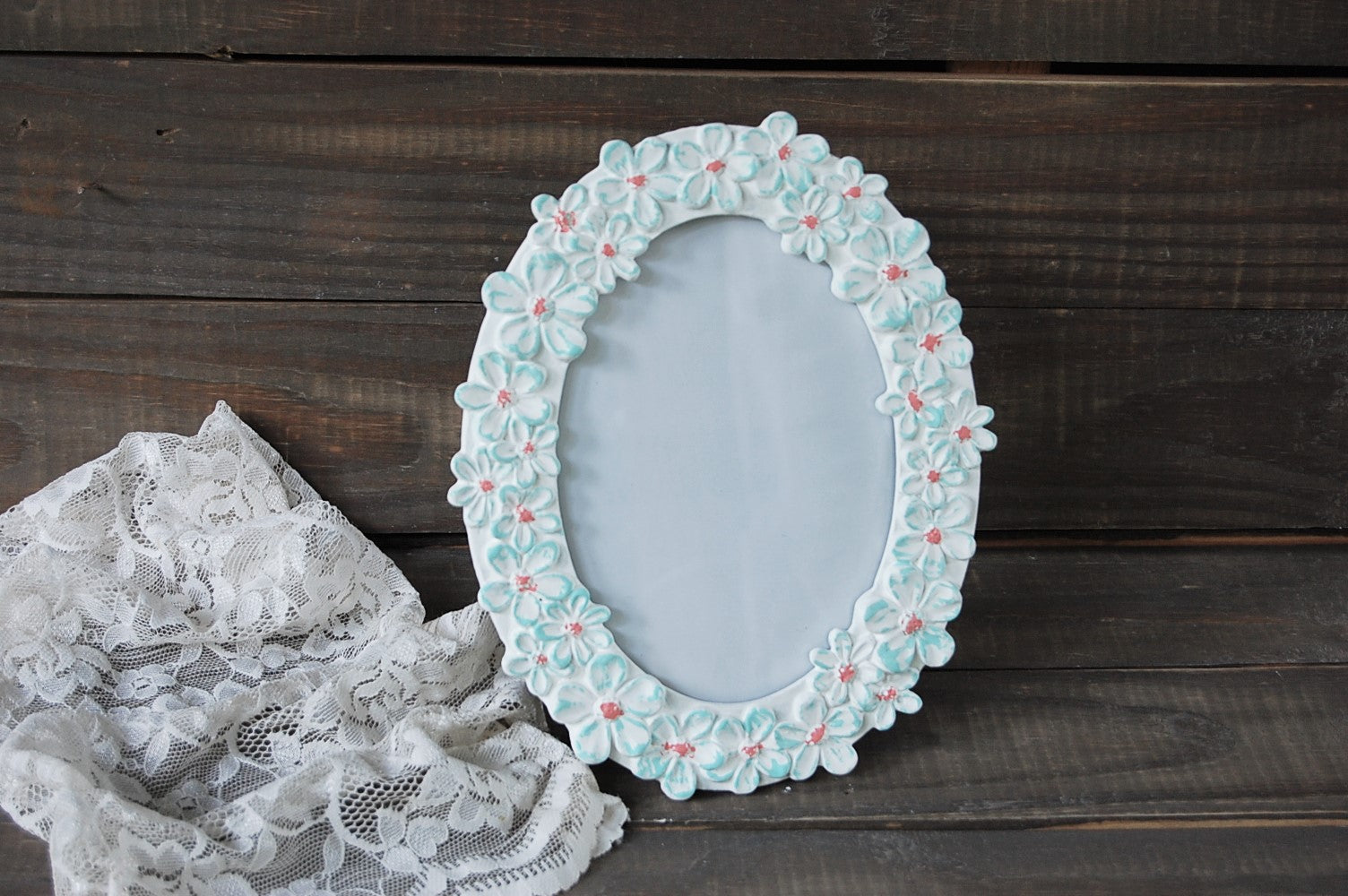 Mint & coral daisy frame - The Vintage Artistry