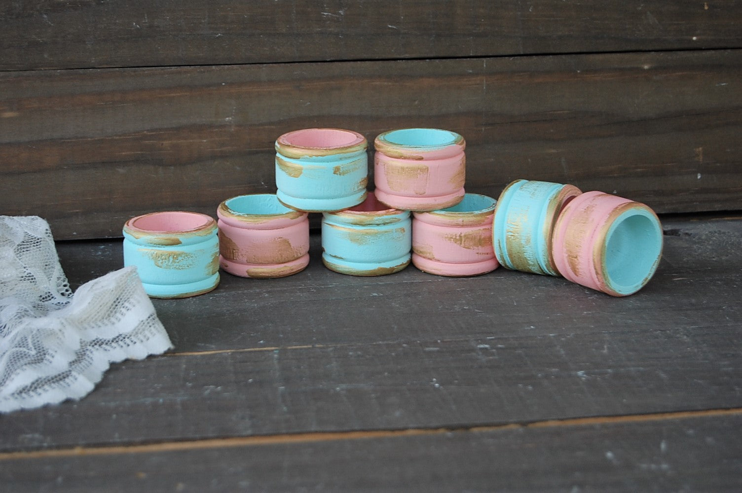 Mint & peach napkin rings - The Vintage Artistry