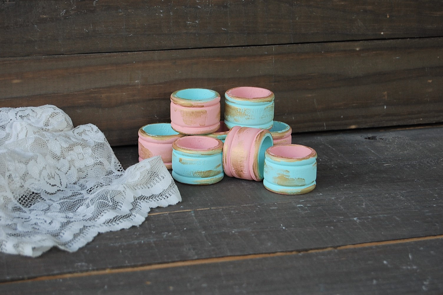 Mint & peach napkin rings - The Vintage Artistry