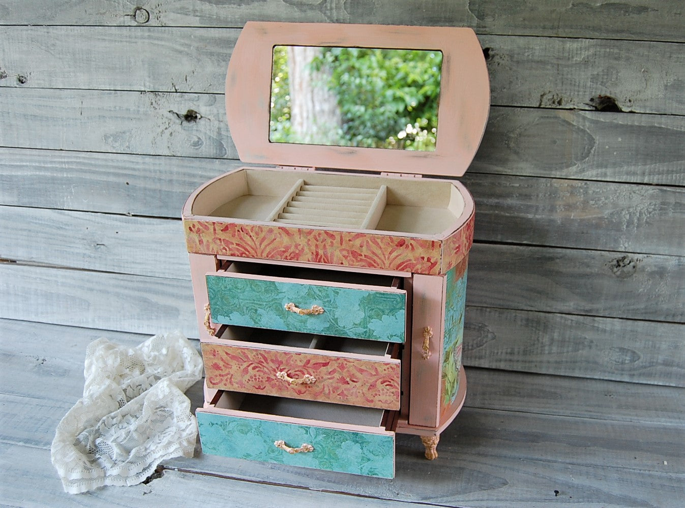 Coral & teal jewelry armoire