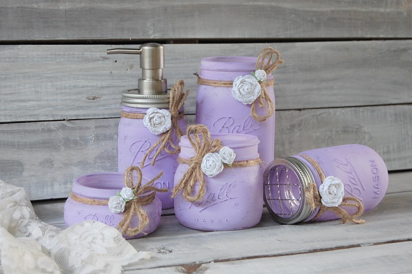 Lavender mason jar bathroom set