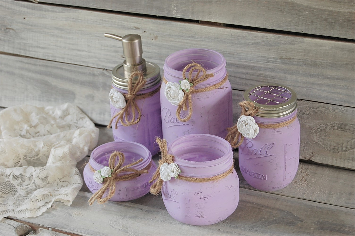 Lavender mason jar bathroom set