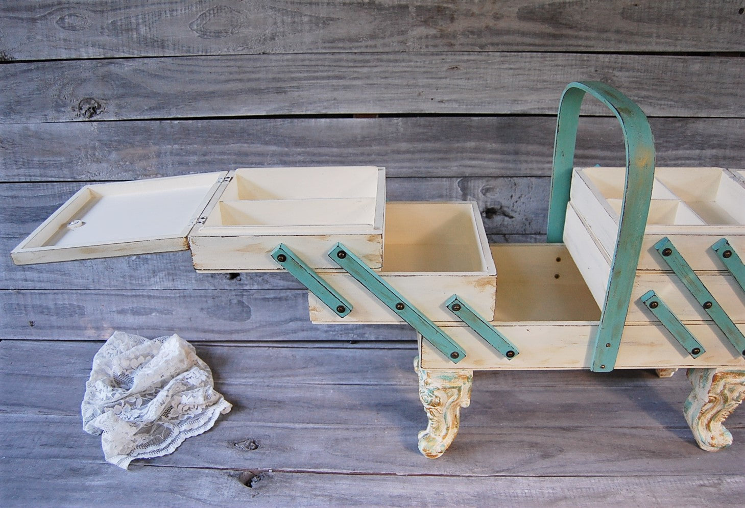 Buy Medium 3-Tier White Wood Cantilever Sewing Box