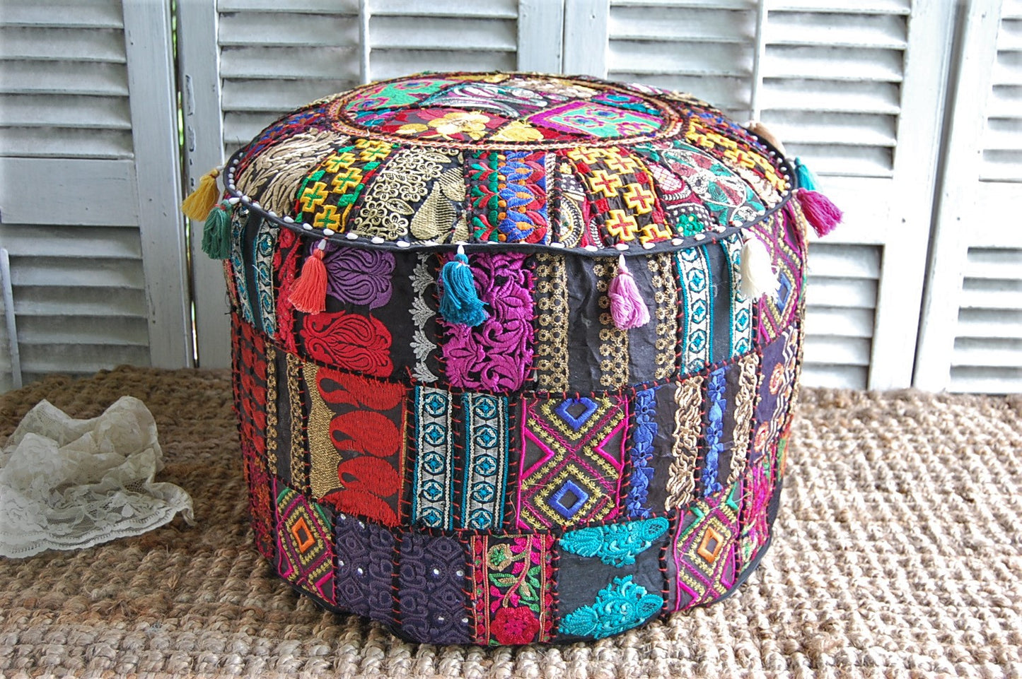 Embroidered Indian pouf