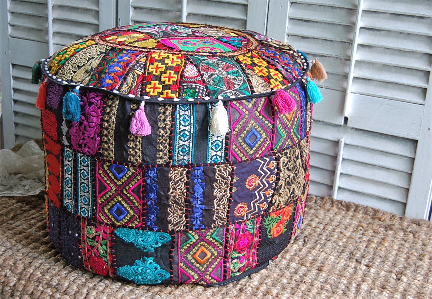 Embroidered Indian pouf