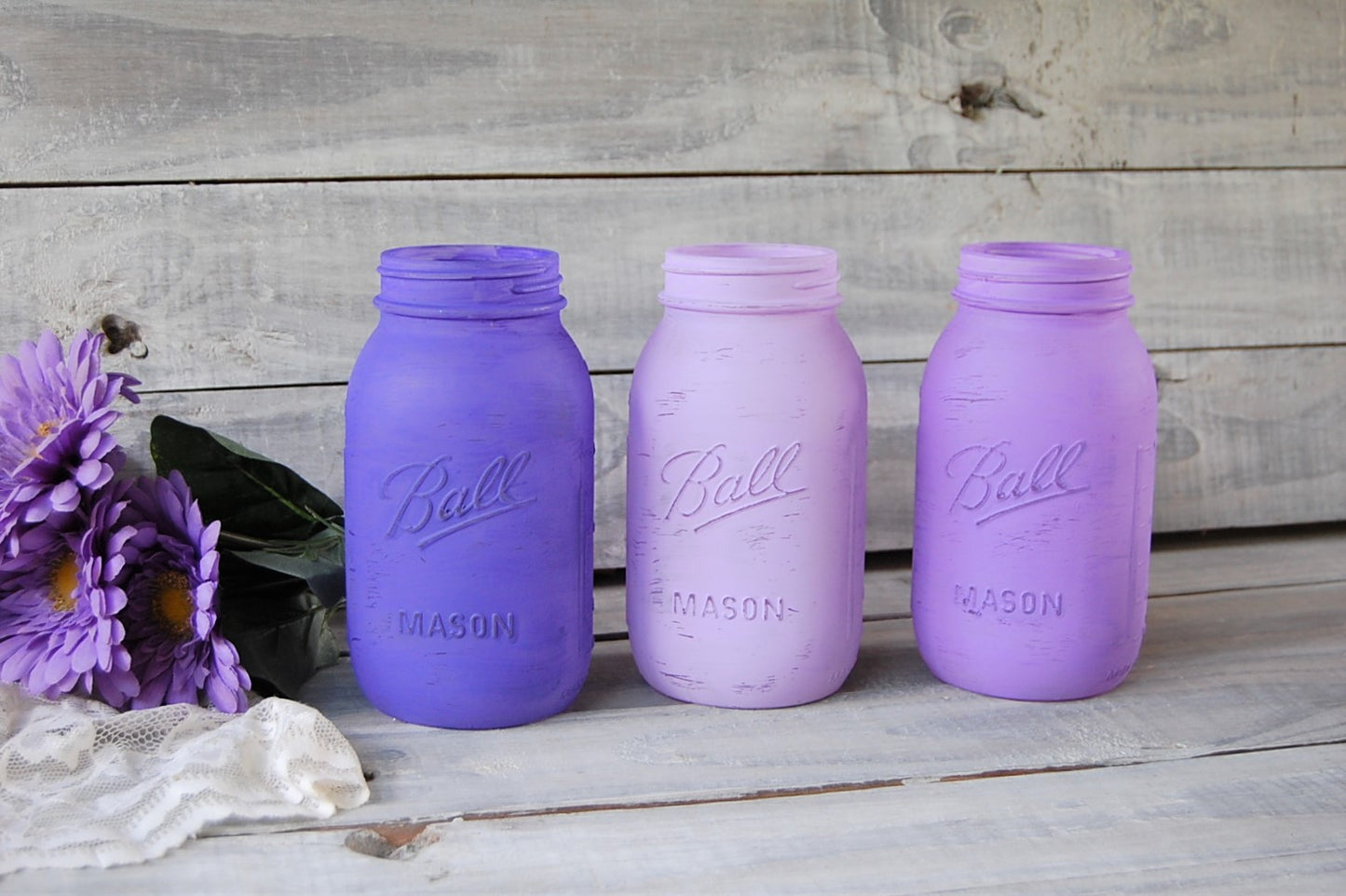 Purple painted mason jars