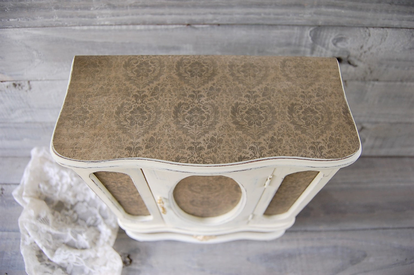 Ivory damask armoire