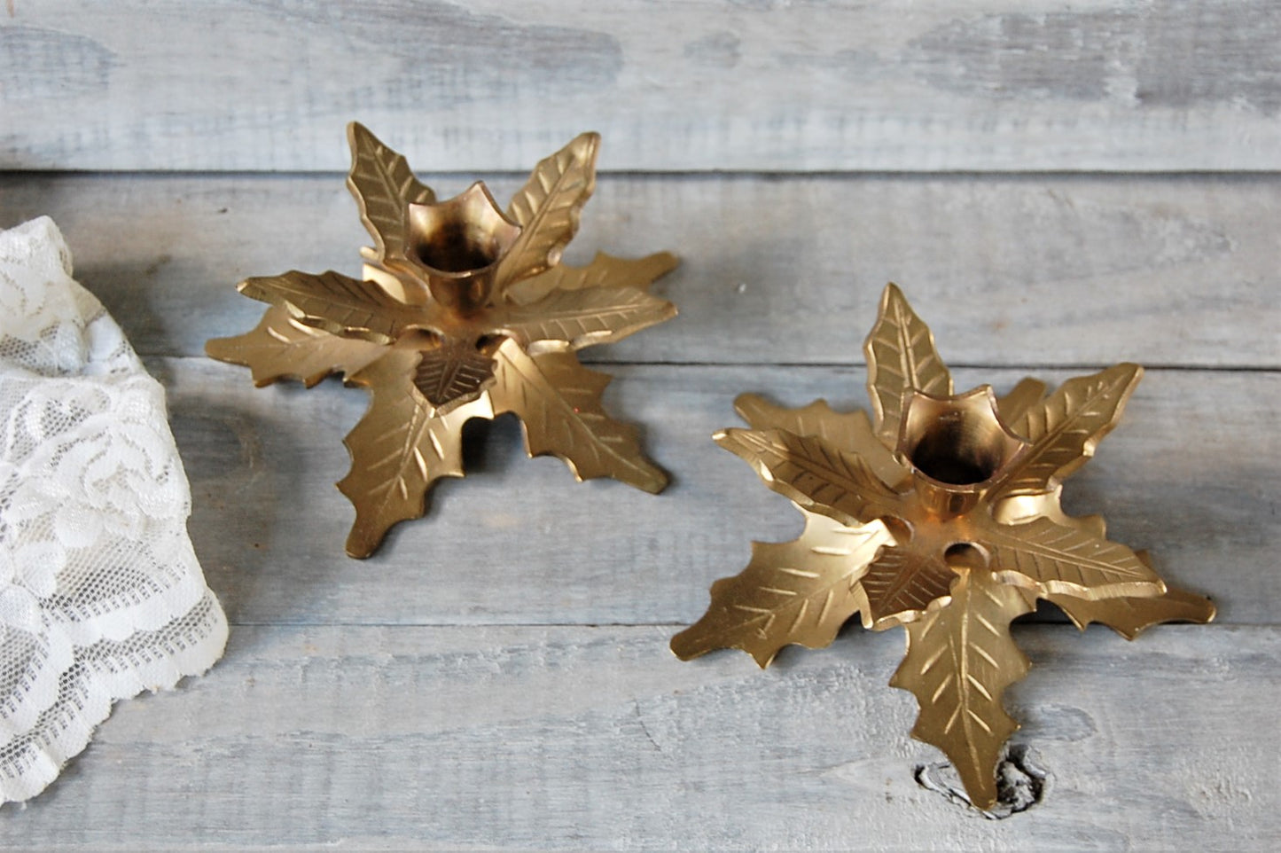 Brass Poinsettia candle holders