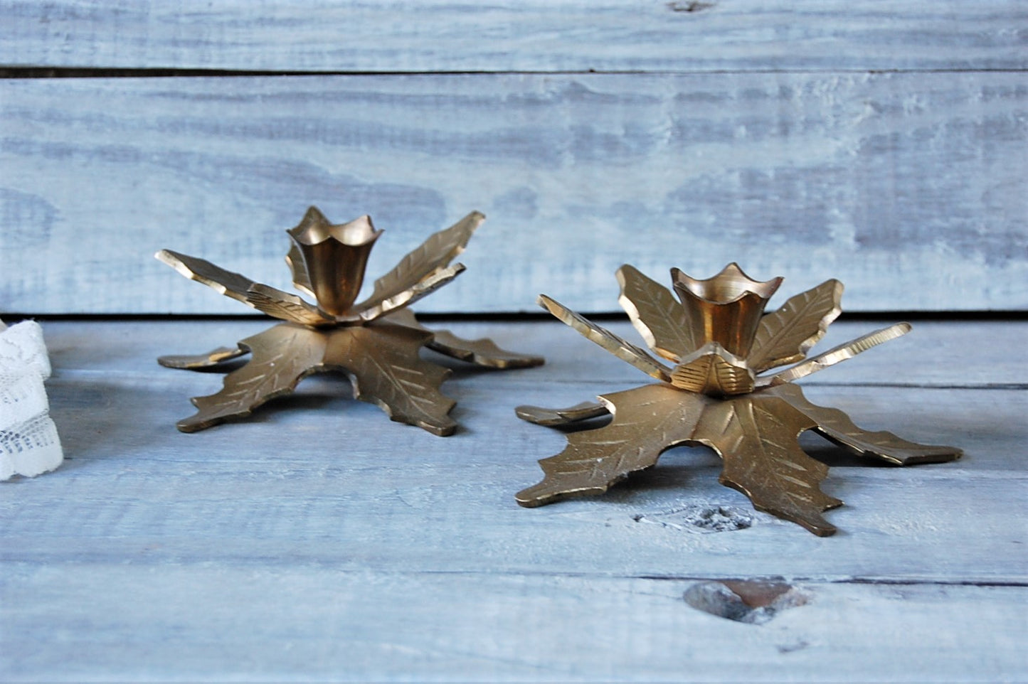 Brass Poinsettia candle holders