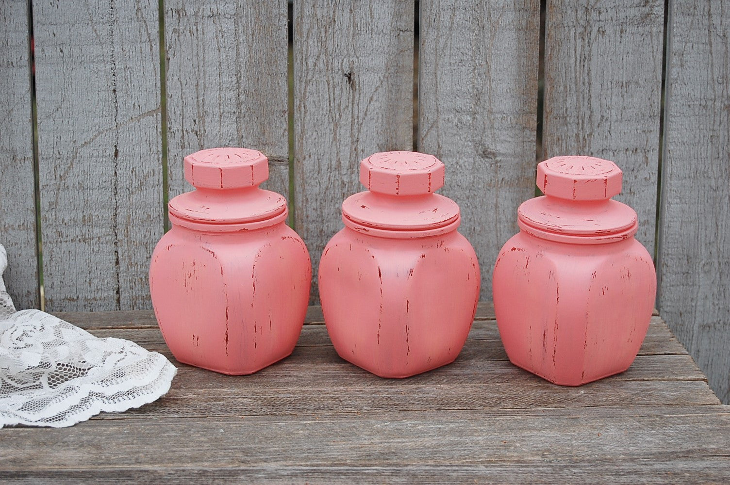 Coral spice or tea jars - The Vintage Artistry