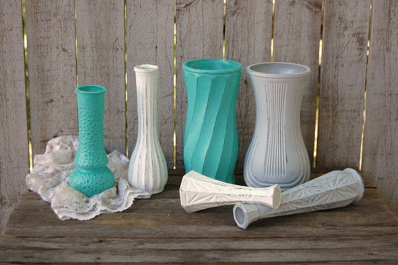 Aqua, grey & white vases - The Vintage Artistry