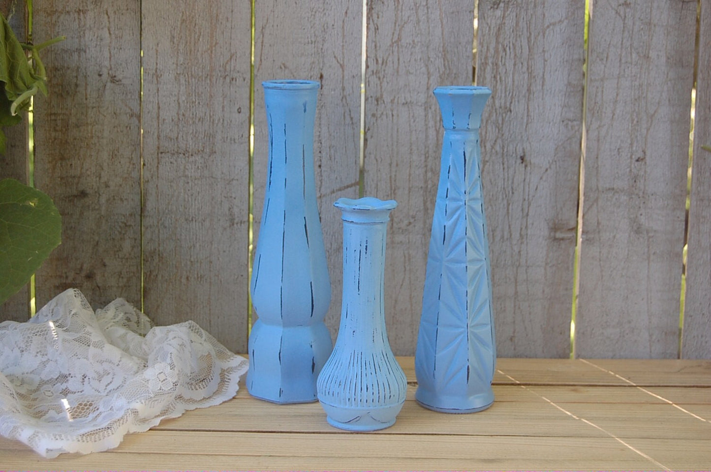 Blue shabby chic vase set - The Vintage Artistry