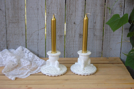 White shabby chic candlesticks