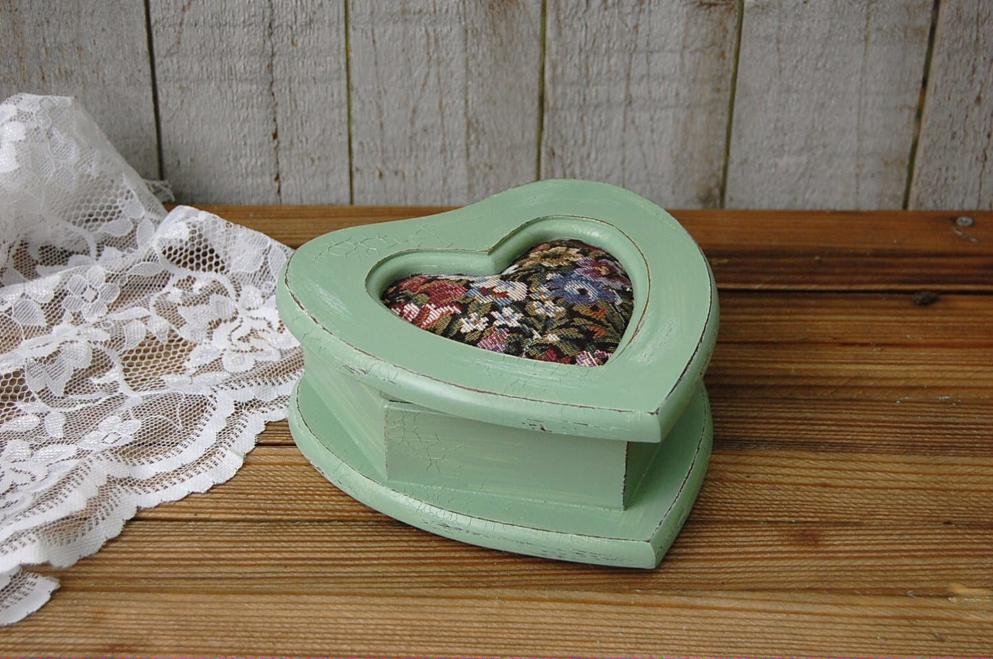 Heart shaped tapestry jewelry box - The Vintage Artistry