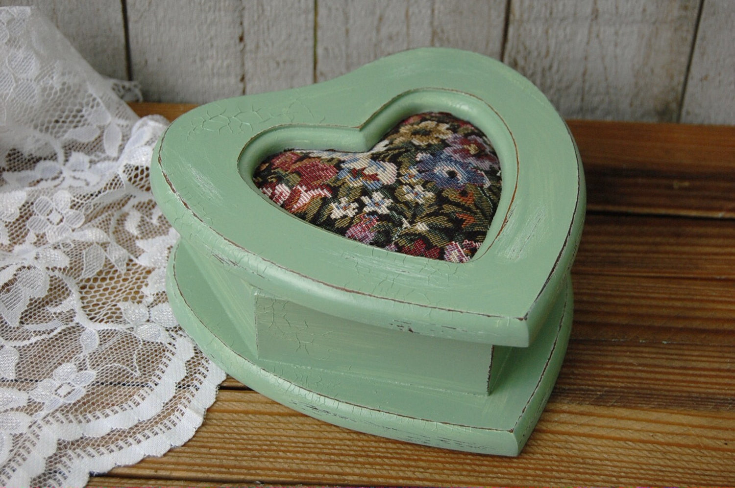 Heart shaped tapestry jewelry box - The Vintage Artistry