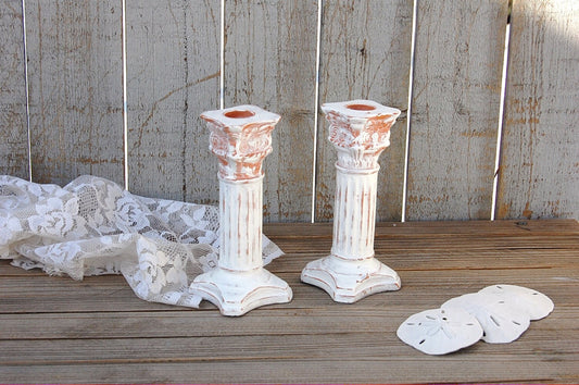 Painted terra cotta candlesticks - The Vintage Artistry