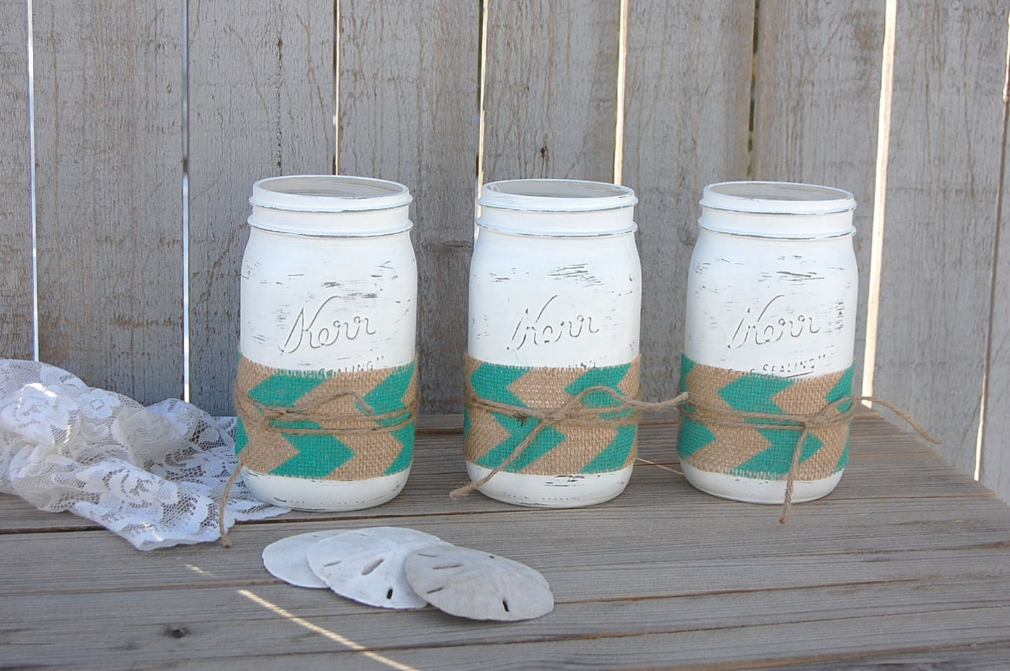 Aqua chevron mason jars - The Vintage Artistry