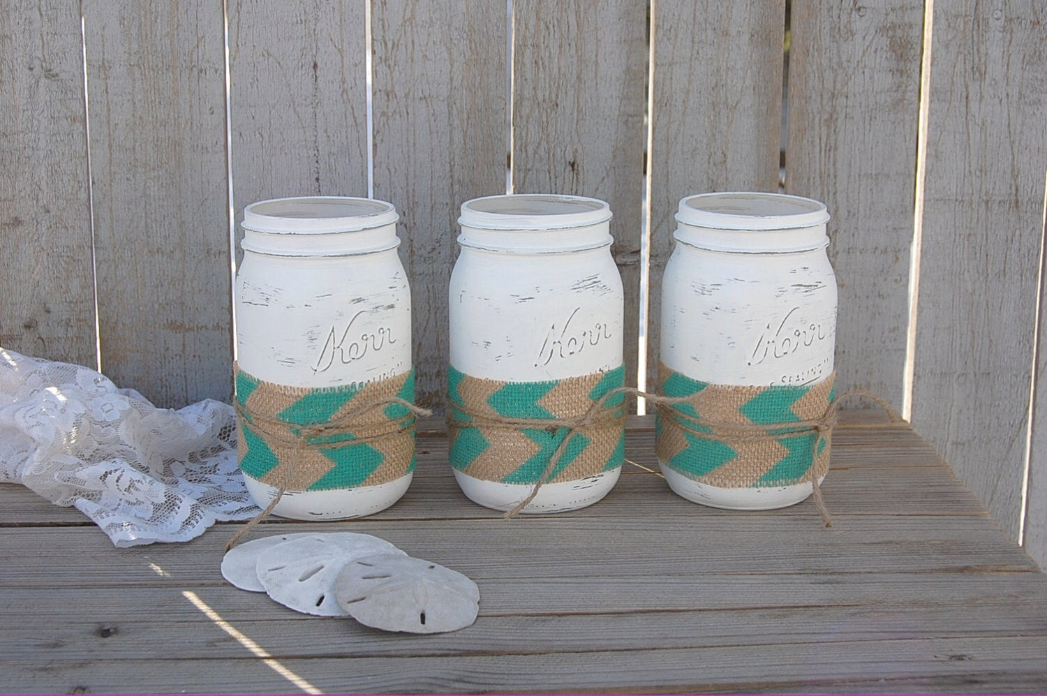 Aqua chevron mason jars - The Vintage Artistry